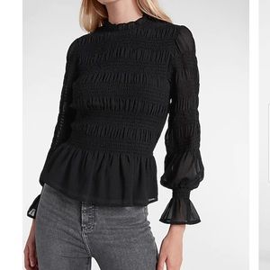 Express Smocked Balloon Sleeve Peplum Top